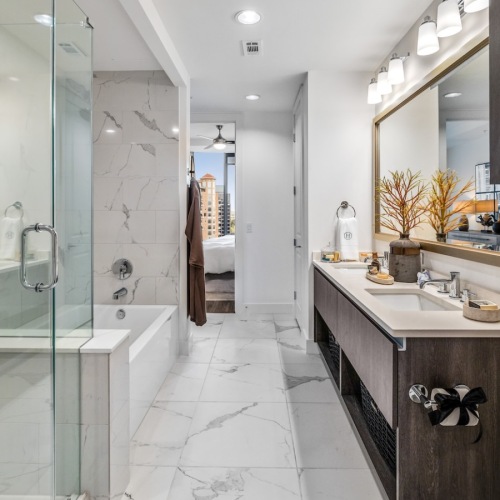 a glass walk-in shower