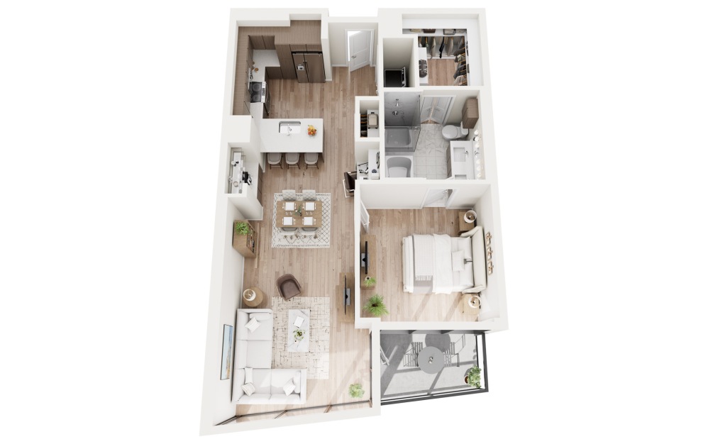 A14 3D Floorplan - 996 SF