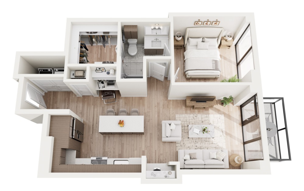 A3 3D Floorplan - 764-814 SF