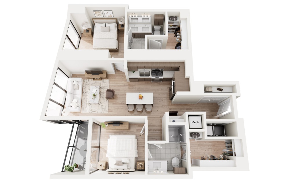 B1 3D Floorplan - 1152-1166 SF