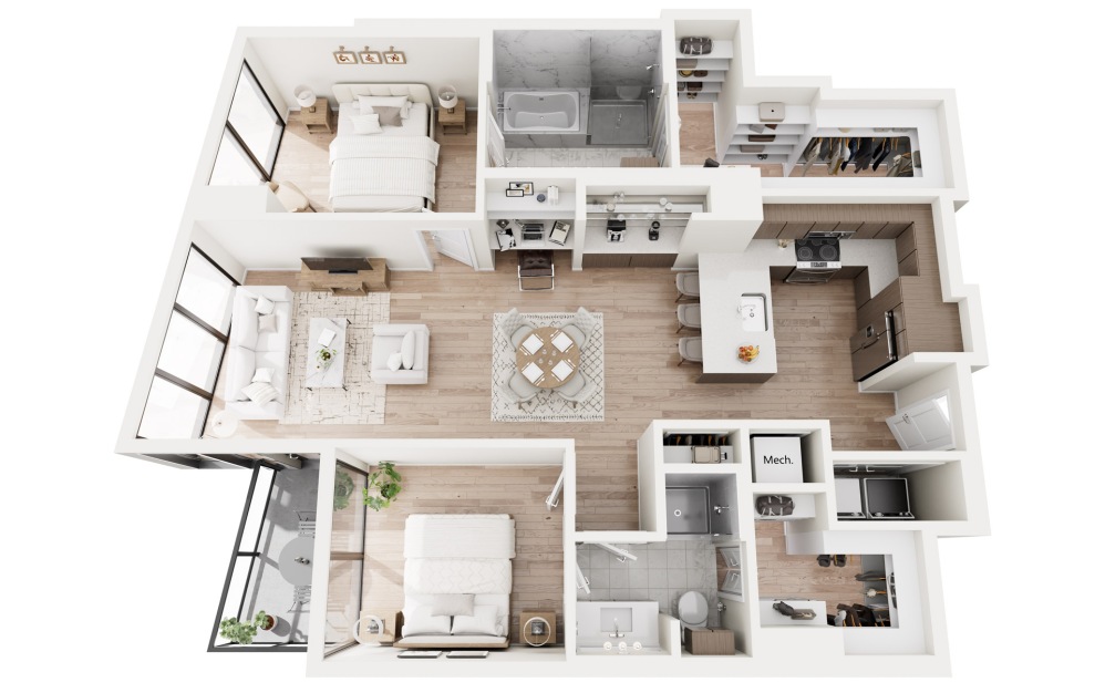 B3 3D Floorplan - 1336 SF