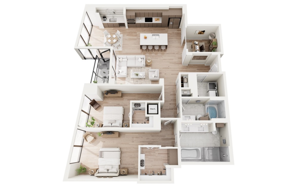 PH01 3D Floorplan - 1705 SF