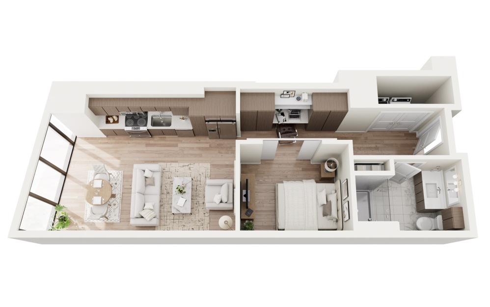 S1 3D Studio Floorplan - 606 SF